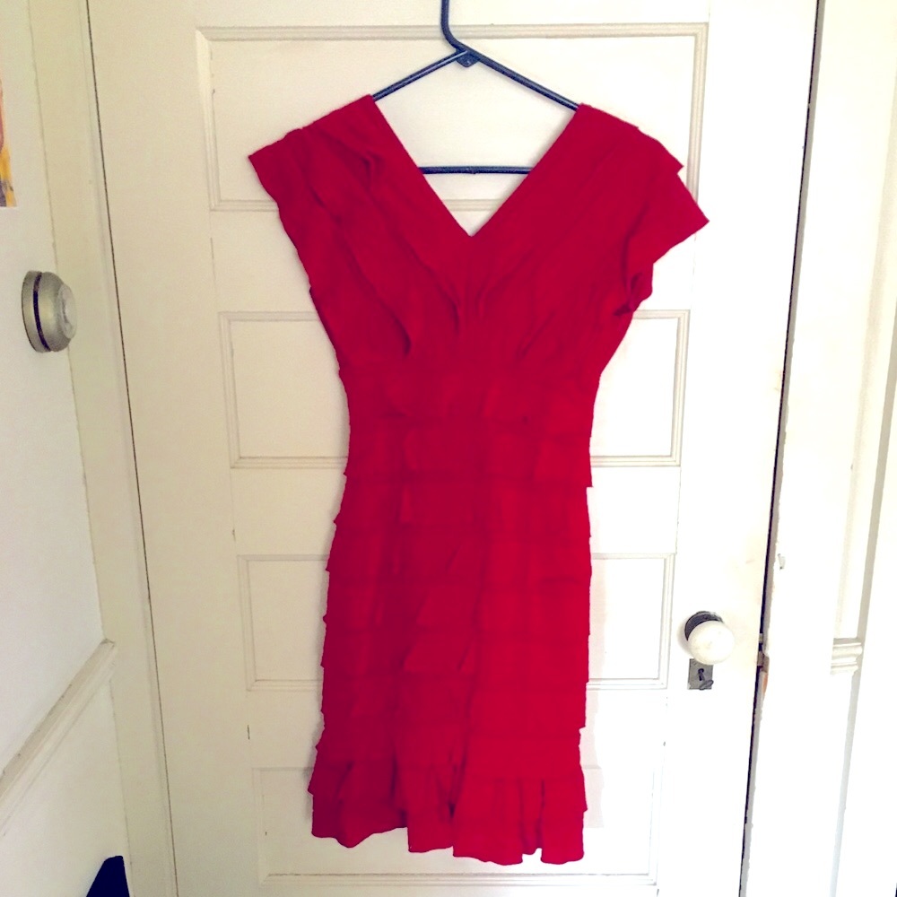 Max Studio Ruffled Tiered Red Dress - Picture 2 of 4